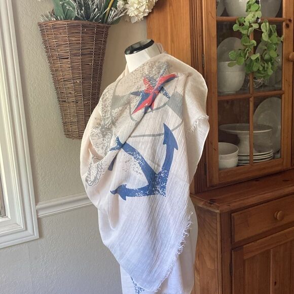 Nautical Print Lightweight Spring Summer Scarf - Picture 6 of 9